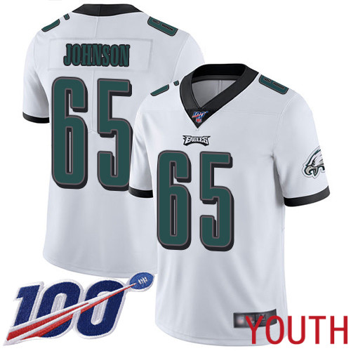 Youth Philadelphia Eagles #65 Lane Johnson White Vapor Untouchable NFL Jersey Limited Player Season->nfl t-shirts->Sports Accessory
